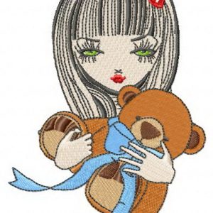 Girl with teddy bear 3 embroidery design