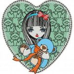 Girl with teddy bear embroidery design
