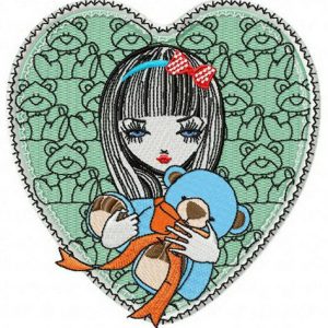Girl with teddy bear embroidery design