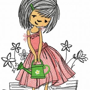 Girl with watering can 2 embroidery design