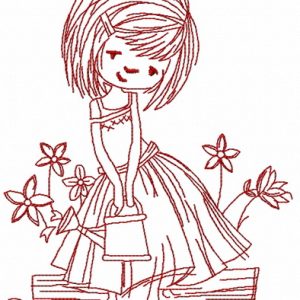 Girl with watering can 3 embroidery design