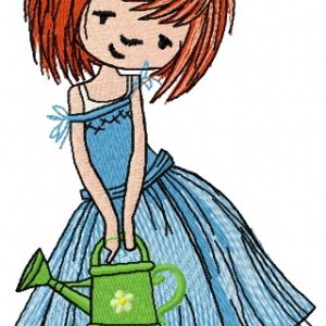 Girl with watering can 4 embroidery design