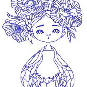 Girl with wings and peony wreath embroidery design