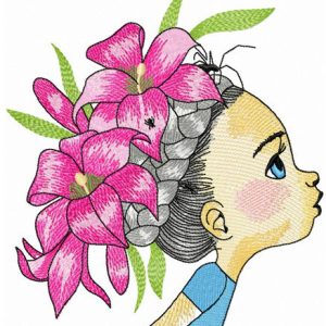 Girl with wreath of lilies embroidery design