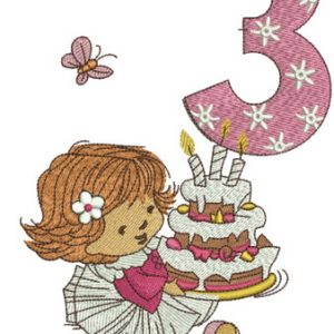 Girl's 3rd birthday embroidery design
