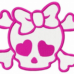 Girl's skull with crossed bones embroidery design