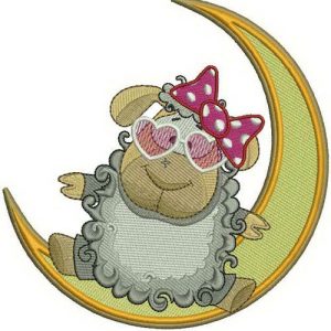 Glamorous sheep on the Moon embroidery design
