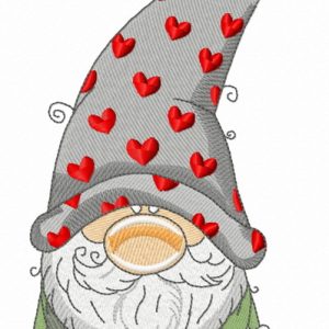 Gnome in phrygian cap with hearts embroidery design