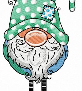 Gnome in polka dot phrygian cap and boots embroidery design