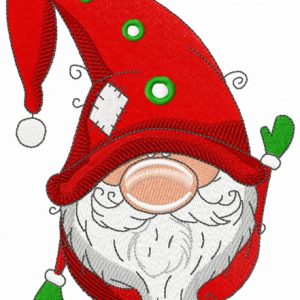 Gnome in red phrygian cap embroidery design