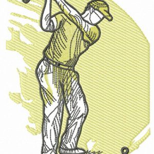 Golfer striking golf ball embroidery design