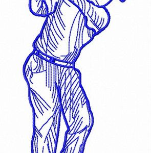 Golfer swungs embroidery design