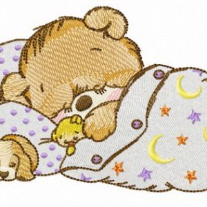 Good night little bear embroidery design
