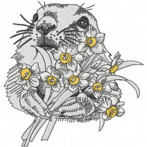 Gopher with daffodils embroidery design