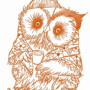 Granny owl with coffee embroidery design