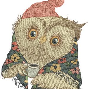 Granny owl's coffee embroidery design