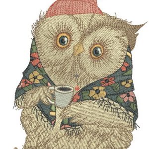 Granny owl's morning embroidery design