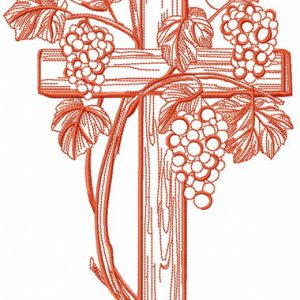 Grapevina and cross embroidery design