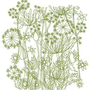 Grass and flowers silhouettes embroidery design