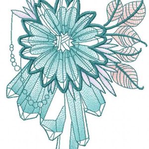 Green blue pink flower embroidery design