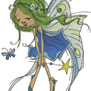 Green Fairy with magic wand embroidery design