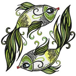 Green-tailed fish embroidery design