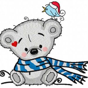 Teddy bear and little bird embroidery design