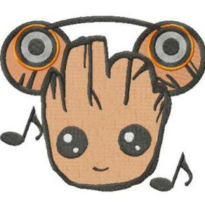 Groot the music lover embroidery design