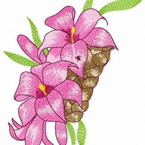 Hair decoration with lilies embroidery design