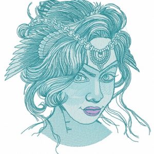 Hairstyle with feather decoration embroidery design