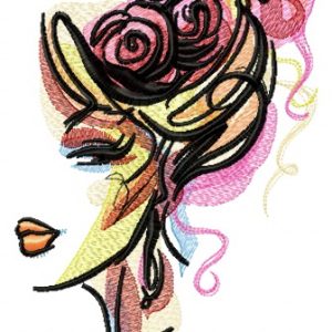 Hairstyle with roses embroidery design