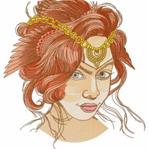 Hairstyle with wing decoration embroidery design