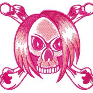 Hairy skull with crossed bones embroidery design