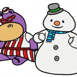 Hallie Hippo and snowman embroidery design