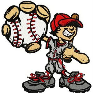 Happy baseball player embroidery design