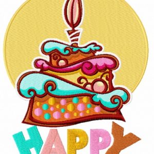 Happy birthday cake embroidery design