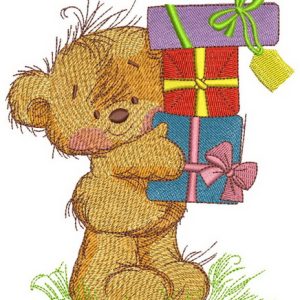 Happy birthday, teddy bear embroidery design