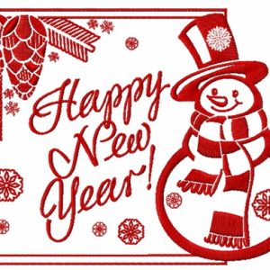 Happy New Year card with snowman embroidery design