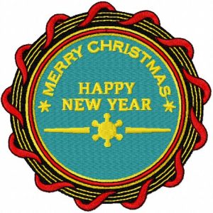 Happy New Year badge embroidery design