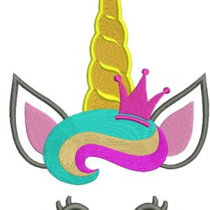 Happy rainbow royal unicorn embroidery design
