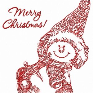 Happy snowman in knitted hat embroidery design