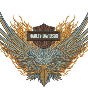 Harley Davidson flamed eagle embroidery design