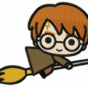 Harry flies on broomstick embroidery design
