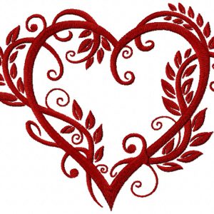 Heart wrapped up by leaves embroidery design
