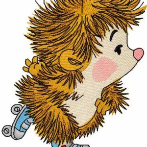 Hedgehog roller skating embroidery design