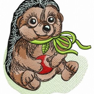 Hedgehog with apple embroidery design