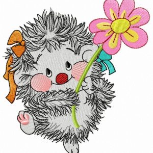 Hedgehog with chamomile embroidery design