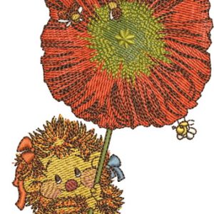 Hedgehog with poppy embroidery design