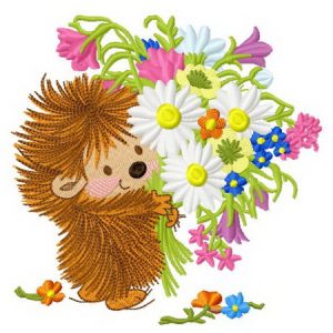 Hedgehog's bouquet embroidery design