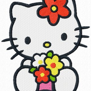 Hello Kitty with sea of flowers embroidery design